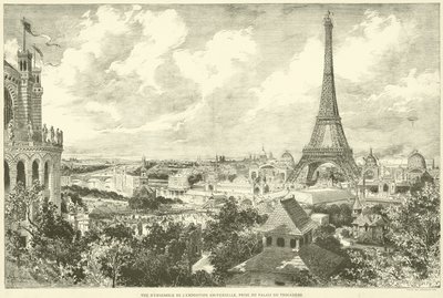 Overordnet udsigt over den universelle udstilling, taget fra Trocadero-paladset (gravering) af French School
