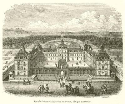 Udsigt over Chateau de Richelieu i Poitou, bygget af Lemercier (gravering) af French School