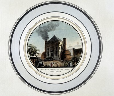Udsigt over brandpumpen taget fra gårdspladsen - litografi i ""Picturesk udsigt over hovedbygningerne i Paris"" af sergent af French School