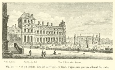 Udsigt over Louvre, Cote de la Riviere, i 1650, efter en gravering af Israel Sylvestre af French School