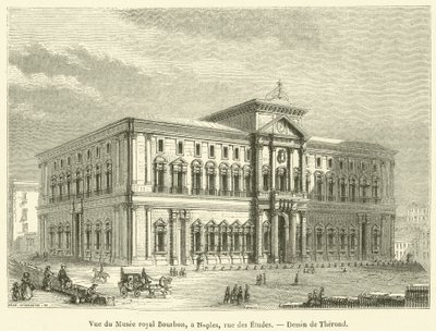 Udsigt over Royal Bourbon Museum, i Napoli, rue des Etudes (gravering) af French School