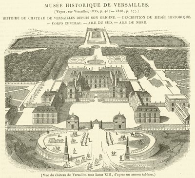 Udsigt over slottet i Versailles under Louis XIII (gravering) af French School