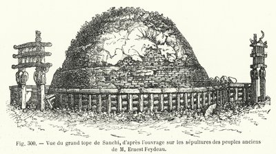 Udsigt over den store top i Sanchi, fra M. Ernest Feydeaus værk om gamle folks gravmæler (stik) af French School