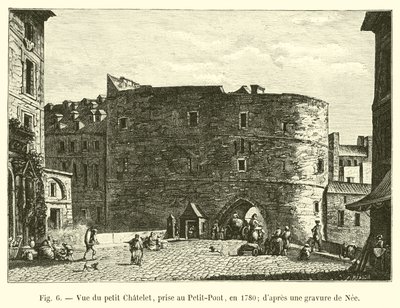 Udsigt over Petit Chatelet, taget ved Petit-Pont, i 1780; fra en gravering af Nee af French School