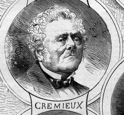 Krieg von 1870 - Regierung der Nationalen Verteidigung: Porträt von Adolphe Crémieux (1796-1880), Mitglied der provisorischen Regierung von 1870. Gravur in „Le Monde Illustré“ Nr. 706 vom 22. Oktober von French School