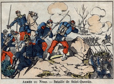 Krig i 1870 mellem Frankrig og Preussen: Slaget ved Saint Quentin i januar 1871. Billede af Epinal. af French School