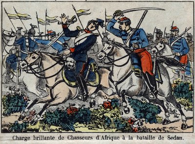 Krigen i 1870 mellem Frankrig og Preussen: anklage over afrikanske jægere i slaget ved Sedan i 1870. Billede af Epinal. af French School