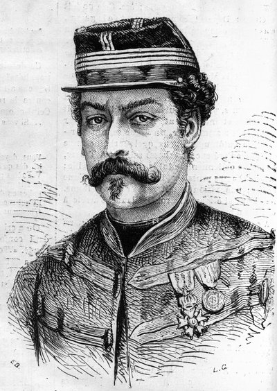 Krigen i 1870: portræt af Leon Franchetti (1834-1870), fransk soldat, kommandør for spejderne ved Seinen. Indgravering i "" Le Monde Illustré"" nr. 714 af 17. december 1870. af French School