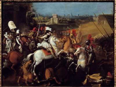 Religionskrig: "" Kong Henrik IV (1533-1610) ved slaget ved Arques den 21. september af French School
