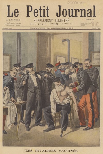 Krigsveteraner, der modtager koppevaccinationer (farve litho) af French School