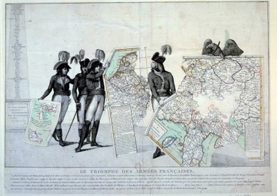 Revolutionskrige: General Napoleon Bonaparte (1769-1821) med et kort over Italien (på tidspunktet for den italienske kampagne) for at fuldende puslespillet om de områder, der er erobret af Frankrig. Til venstre sandsynligvis generalerne Hoche, Pichegru og  af French School