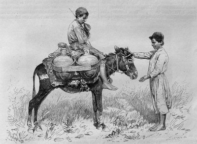 Vandbærer, fra Syrien i dag. Rejser i Fønikien, Libanon og Judæa. 1875-1880 af Louis Charles Emile Lortet, 1884 (bw gravering) af French School