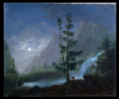 Vandfald nær Pont dEspagne ved måneskin, ca. 1833 af French School