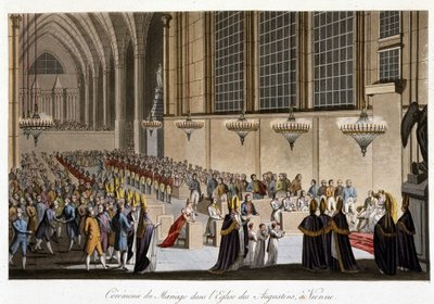 Bryllupsceremoni (Napoleon  Marie Louise af Habsburg) i Augustinerkirken i Wien, 2. april af French School