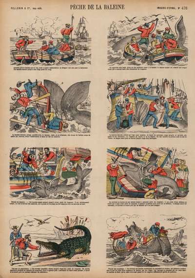 Hvalfangst (farvet indgravering) af French School