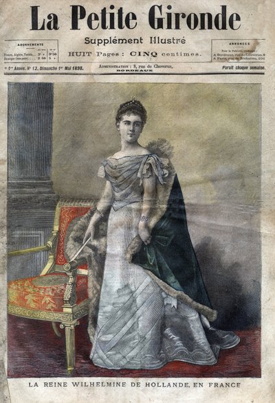 Wilhelmine af Orange-Nassau (1880-1962), dronning af Holland fra 1890 til 1948, datter af Vilhelm III, hun abdicerede til fordel for sin datter Juliana. Omslag til "La petite Gironde" fra maj 1898 (gravering) af French School