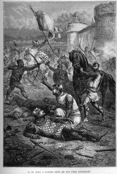 William I bliver såret af sin søn Robert, mens han kæmpede i Frankrig, 1076 - Robert Courteheuses opstand af French School