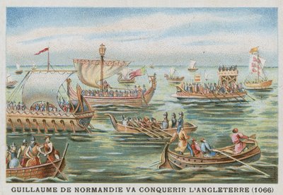 Vilhelm Erobreren på vej til at erobre England, 1066 af French School