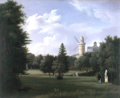 Vindmølle ved Folie-Beaujon i Paris, ca. 1830 (olie på lærred) af French School