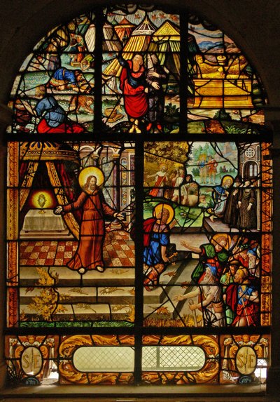 Vindue Charnier-10 forestillende Manna from Heaven; Kristus og værten af French School