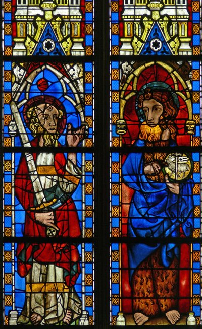 Vinduet Narthex S forestillende St. Johannes Døberen og St. Paul af French School