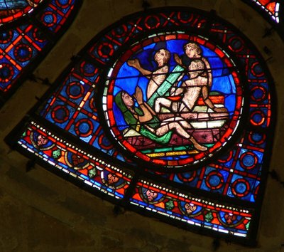 Window Ww skildrer en scene fra den sidste dom: sjæle rejser sig ved lyden af trompeten af French School