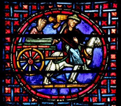 Vindue, der forestiller Julienne, der flytter relikvier af St. Stephen til Konstantinopel af French School