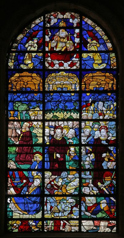 Vindue med passionsscener (farvet glas) af French School
