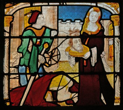 Vindue, der viser Salome, der modtager Johannes Døberens hoved (farvet glas) af French School