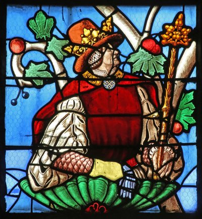 Vindue, der viser Jesses træ (for det meste moderne) (farvet glas) af French School