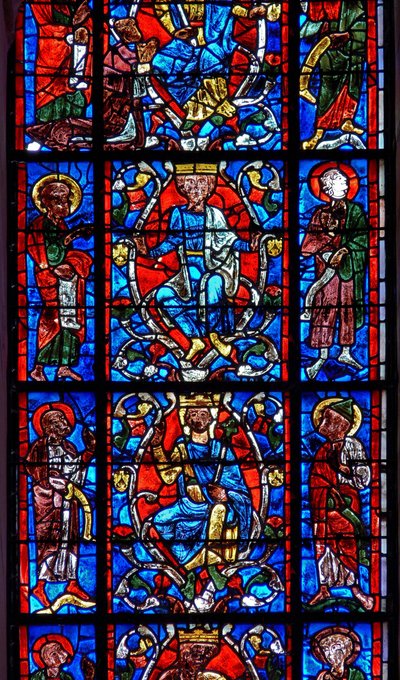 Fenster, das den Jessebaum darstellt von French School