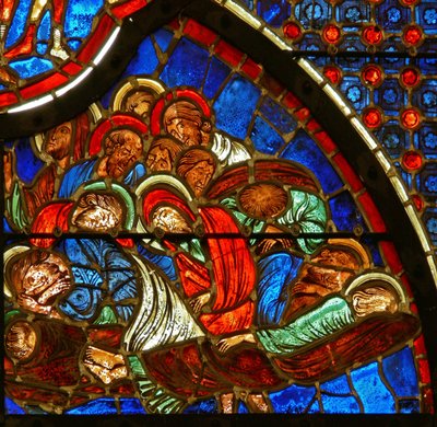 Vindue, der viser disciplene sovende i Getsemane af French School