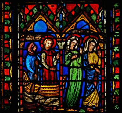 Vindue n1-C, der viser en scene fra Maria Magdalenas liv - hun ankommer til Marseille af French School