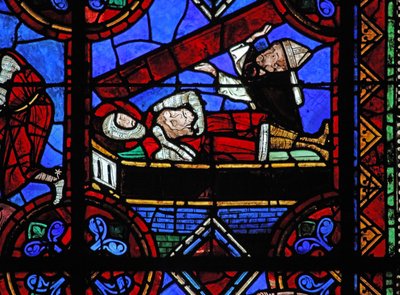 Vindue w06, der viser historien om Skt. Julian af Brioude - St. Ferreols død, en ven af Julien, som døde under Diocletians forfølgelser; St Ferreol er begravet med St Brioudes hoved. De er opdage af French School