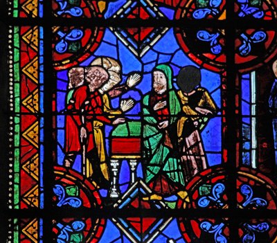 Vindue w06, der viser pilgrimme, der kommer til St. Brioudes grav af French School