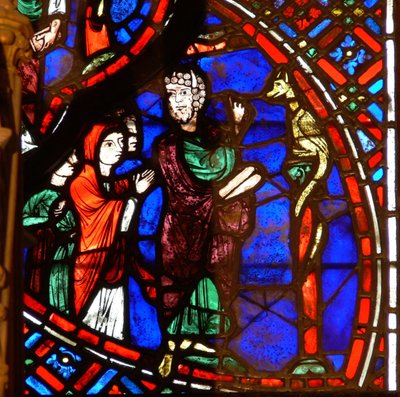 Vindue w0 forestiller Moses og den kobberslange af French School
