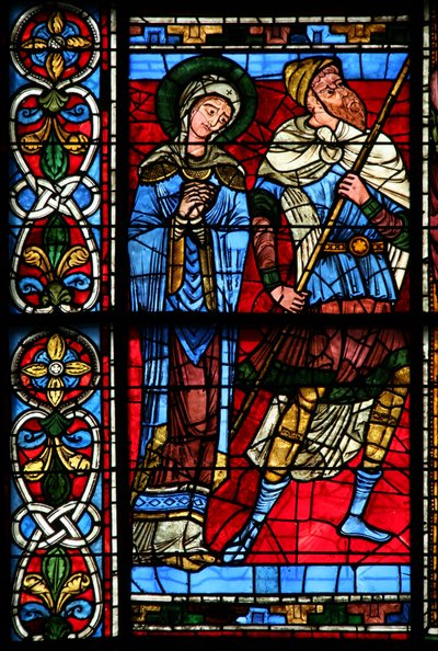 Vindue w0 forestillende Jomfru Maria og centurion Longinius af French School
