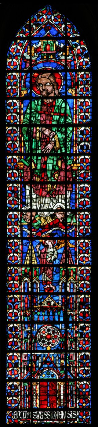 Vindue w102 viser St. Andrew og kirken Soissons af French School