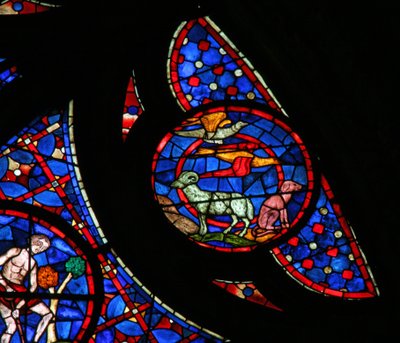 Vindue w115, der viser skabelsen af fuglene og dyrene af French School