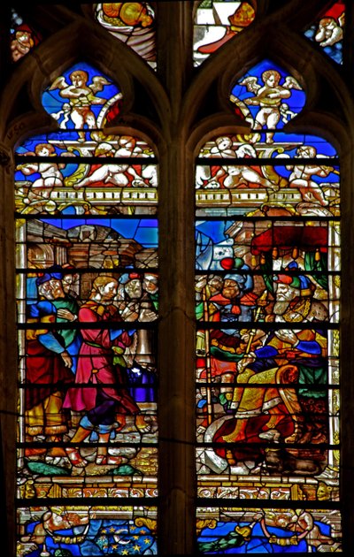 Vindue w119, der forestiller Josef foran Farao af French School