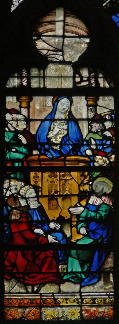 Vindue w125 viser en scene fra Maria Magdalenas liv - helgenen prædiker af French School