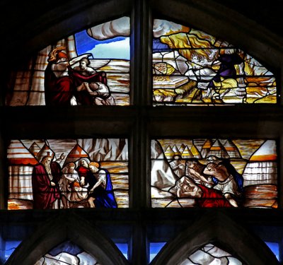 Vindue w128, der viser scener fra Moses