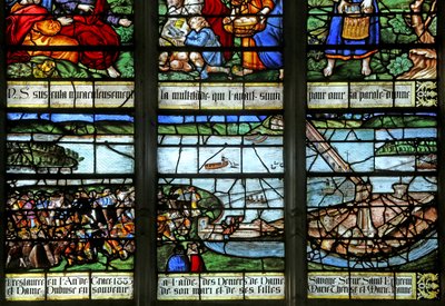 Vindue w12, der viser at bygge broen over Seinen af French School