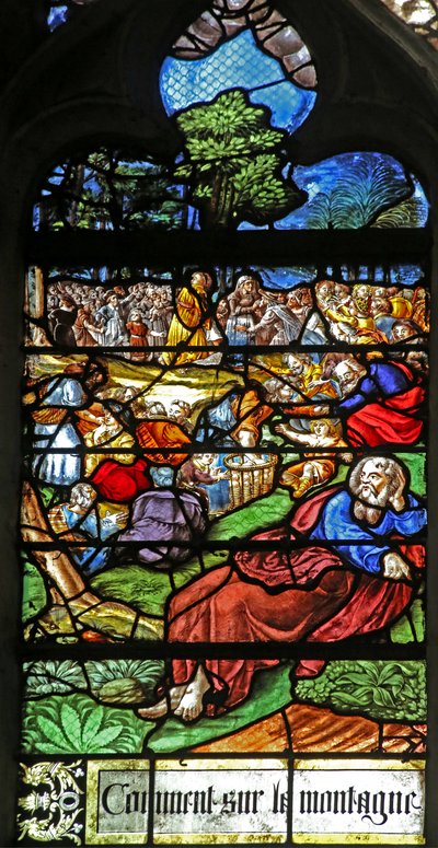 Vindue w12, der viser en detalje fra Miracle of the Feeding of the 5000 af French School