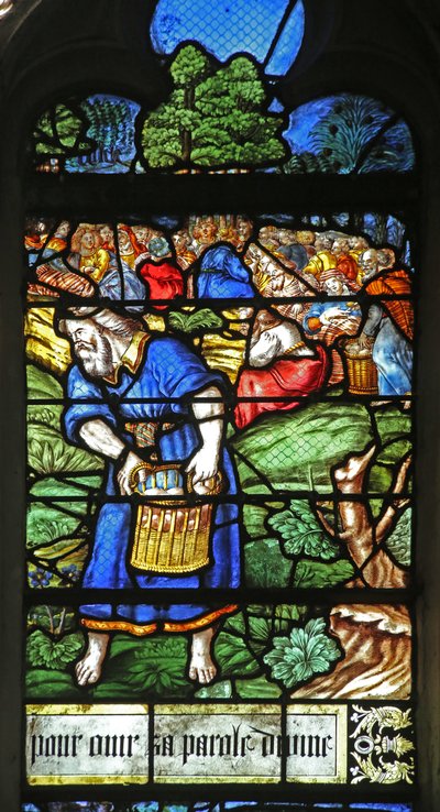 Vindue w12, der viser en detalje fra Miracle of the Feeding of the 5000 af French School