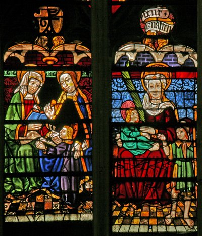 Vindue w132, der forestiller Mary Salome? Sankt Anne, Maria og Kristus af French School
