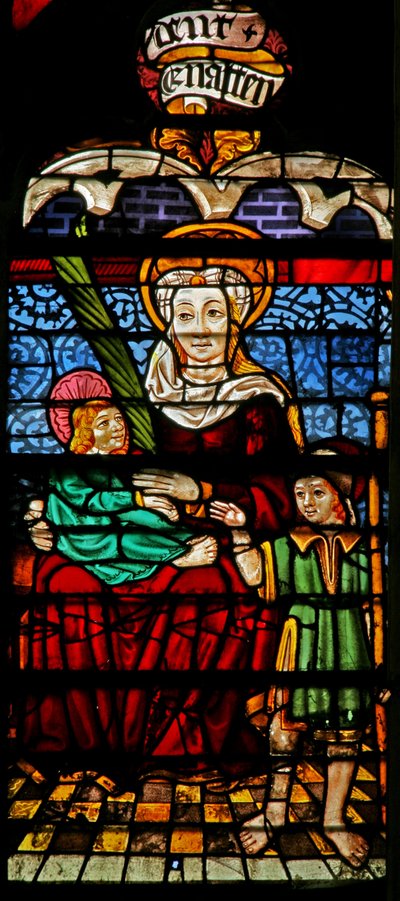 Vindue w132 forestillende Sankt Anne, Maria og Kristus af French School