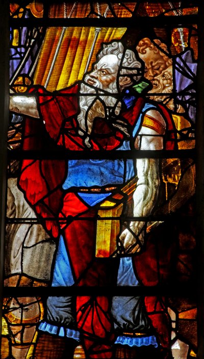Vindu w16, der forestiller Moses (moderne hoved) organiserer indsamlingen af Manna (nogle figurer er kopier af Michelangelo-figurer) af French School