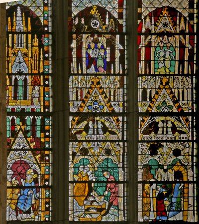 Vindue w17, der viser scener fra St. Stephens liv og historien om hans relikvier. af French School