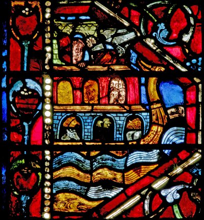 Vindue w19, der viser historien om Noahs Ark: duen vender tilbage af French School